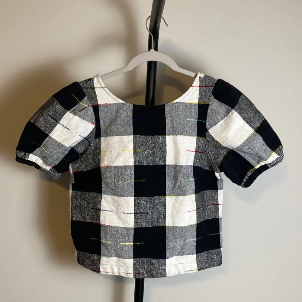 Anthro The Odells Top Gingham Buffalo Check Puff Sleeve Cotton Canvas Blouse XS